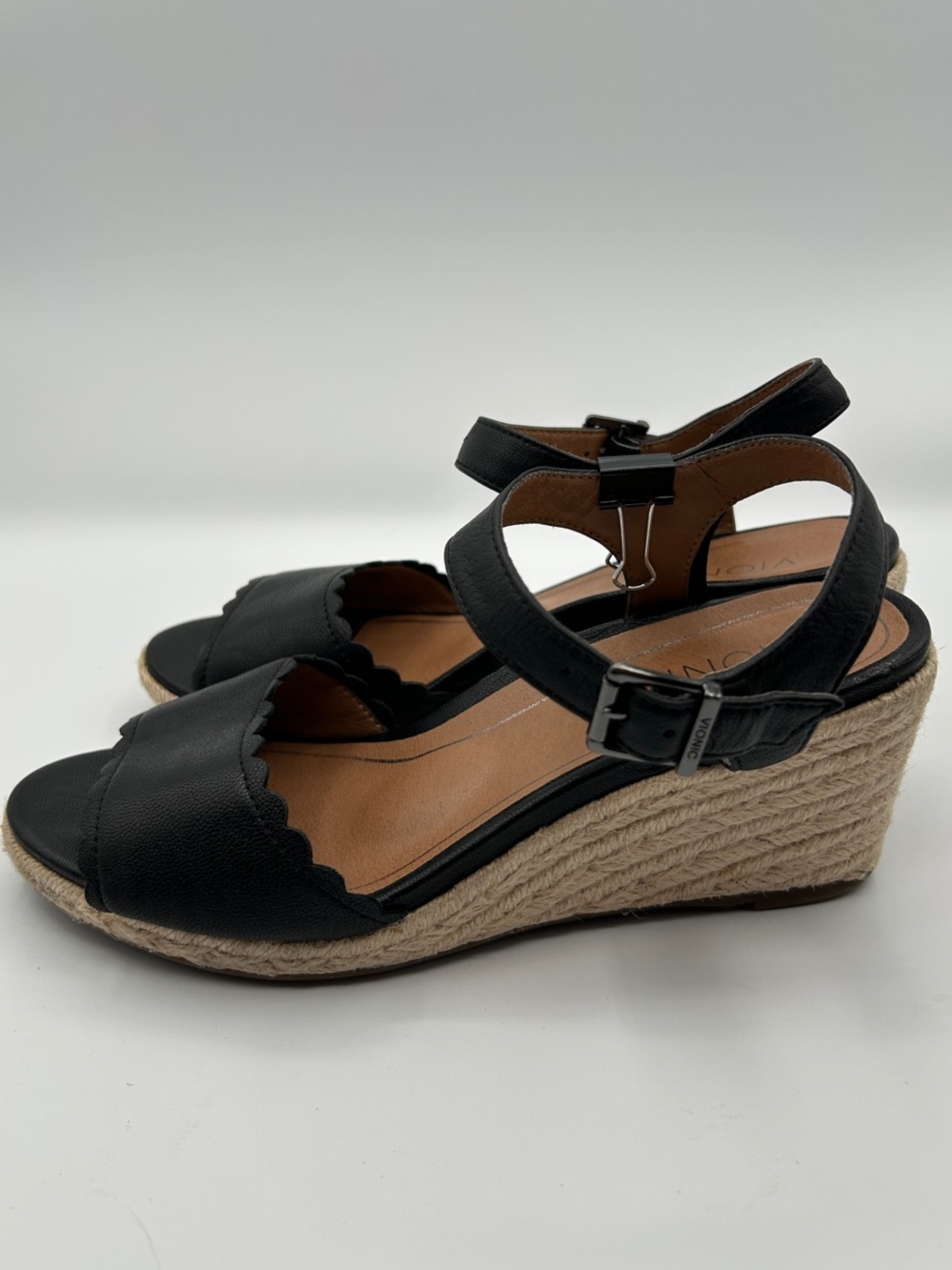 Vionic Black Scalloped Espadrille Wedge Sandals - Picture 4 of 13